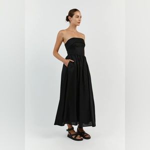 DISSH - ALLIE BLACK LINEN MIDI DRESS NWT